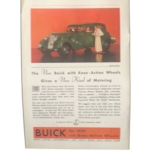 Vintage 1934 Buick Knee Action Wheels Ad Advertisement